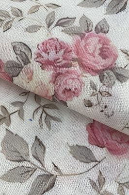 Лён набивной бельевой (цифра) 150 см 140 гр, рис. 2602 Винтажные розы